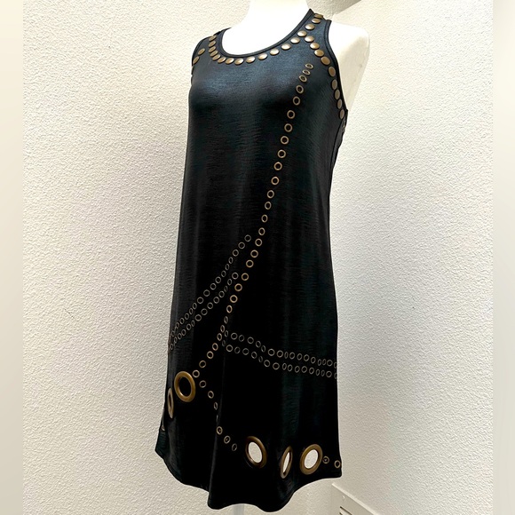 Rare Y2K Caribbean Queen Black and Gold Grommets and Studs Dress - Picture 6 of 14
